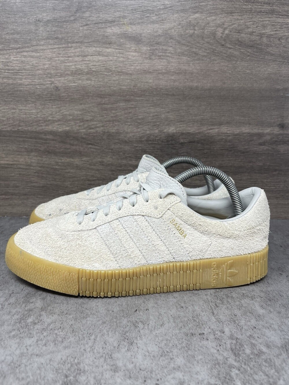 Adidas Sambarose Womens Size 9 White Suede Gum Platform Sneakers B37860